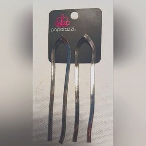 Paparazzi New Silver Tone Dangle Earrings. Post Back. Modern Sleek Design 4 In